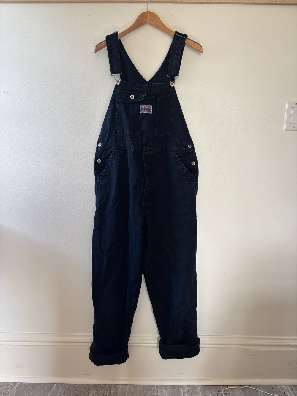 Vintage IKEDA Black Denim Utility Workwear Overalls